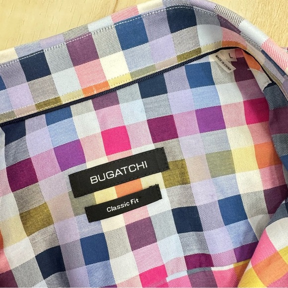 BUGATCHI Button Down Shirt Mens Custom Fit Long Sleeve Geo Print Blue Multicolor - Picture 3 of 5